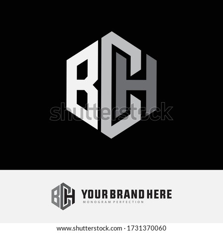 Initial letter BCH, BHC, CBH, CHB, HCB and HBC overlapping, interlock, monogram logo, white color on black background