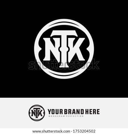 Initial letter TNK, TKN, KTN, KNT, NKT or NTK overlapping, interlock, monogram logo, black and white color on black background