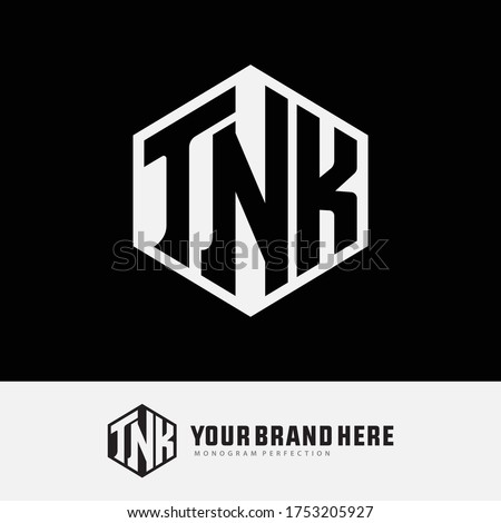Initial letter TNK, TKN, KTN, KNT, NKT or NTK overlapping, interlock, monogram logo, black and white color on black background