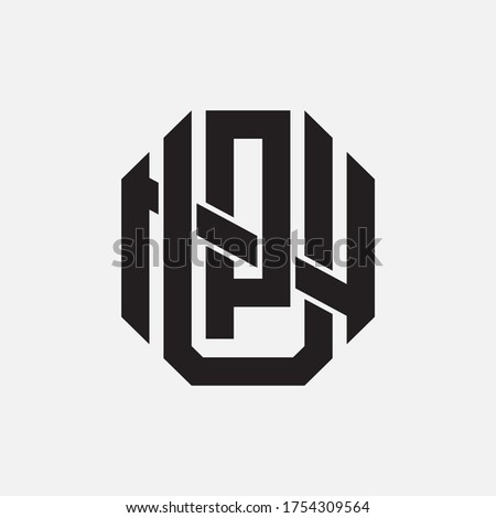 Initial letter UPN, UNP, PUN, PNU, NUP  or NPU overlapping, interlock, monogram logo, black color on white background