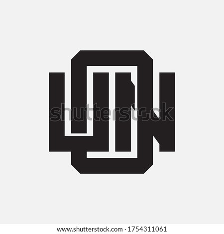 Initial letter UON, UNO, OUN, ONU, NUO  or NOU overlapping, interlock, monogram logo, black color on white background