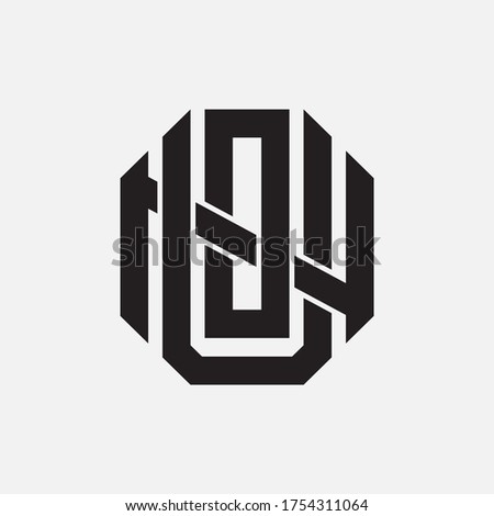 Initial letter UON, UNO, OUN, ONU, NUO  or NOU overlapping, interlock, monogram logo, black color on white background