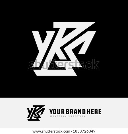 Initial letter Y, B, S, YBS, YSB, BSY, BYS, SYB or SBY overlapping, interlock, monogram logo, white color on black background