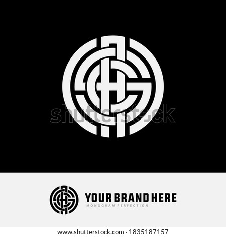 Initial letter S, C, A, SCA, SAC, CSA, CAS, ASC or ACS overlapping, interlock, monogram logo, white color on black background