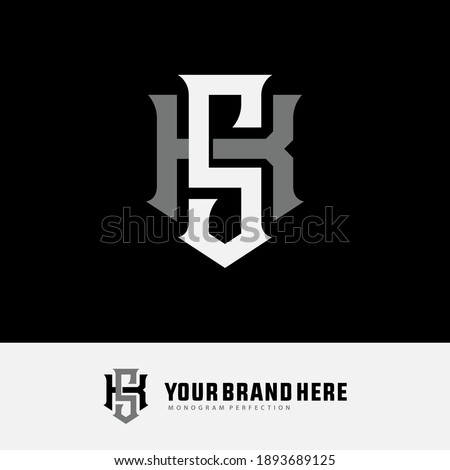 Initial letter K, S, KS or SK overlapping, interlock, monogram logo, white and gray color on black background Stock fotó © 