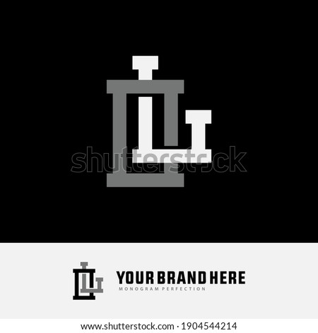 Initial letters L, O, LO or OL overlapping, interlock, monogram logo, white and gray color on black background