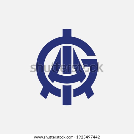 Initial letters G, I, A, GIA, GAI, IGA, IAG, AGI or AIG overlapping, interlock, monogram logo, blue color on white background