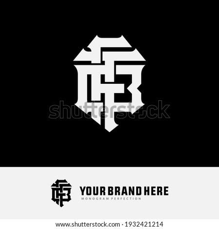 Initial letters F, T, B, FTB, FBT, TFB, TBF, BFT or BTF overlapping, interlock, monogram logo, white color on black background