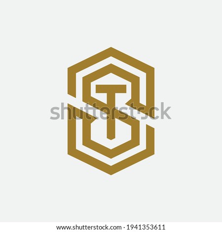 Initial letters S, S, T, ST, TS, SST, STS or TSS overlapping, interlock, monogram logo, gold color on white background