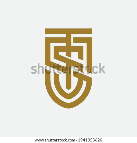 Initial letters S, S, T, ST, TS, SST, STS or TSS overlapping, interlock, monogram logo, gold color on white background