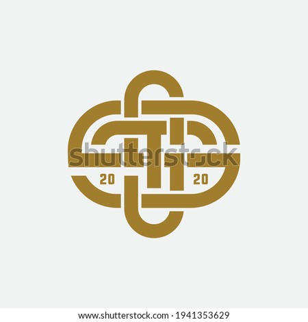 Initial letters S, S, T, ST, TS, SST, STS or TSS overlapping, interlock, monogram logo, gold color on white background