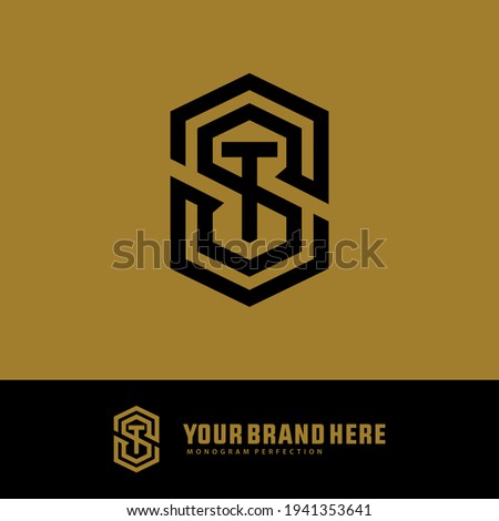 Initial letters S, S, T, ST, TS, SST, STS or TSS overlapping, interlock, monogram logo, black color on gold background Stok fotoğraf © 