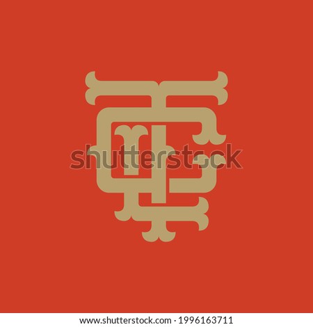 Initial letters C, T, L, CTL, CLT, TLC, TCL, LCT or LTC overlapping, interlocked monogram logo, cream color on orange background