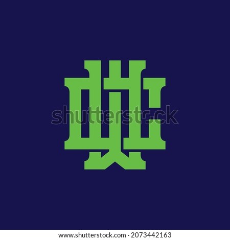 Monogram logo, Initial letters C, W, CW or WC, green color on blue background