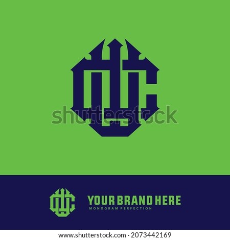 Monogram logo, Initial letters C, W, CW or WC, blue color on green background