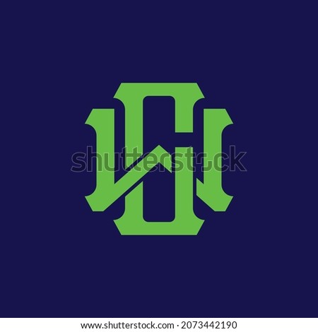 Monogram logo, Initial letters C, W, CW or WC, green color on blue background