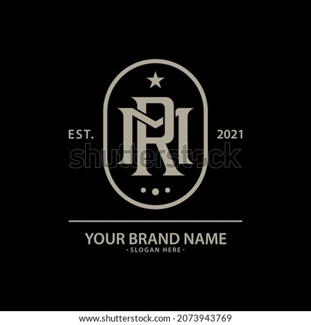 Monogram logo, Initial letters M, R, MR or RM, cream color on black background Imagine de stoc © 