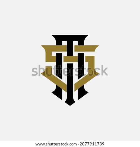 Monogram logo, Initial letters M, S, MS or SM, black and gold color on white background