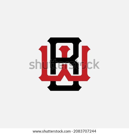 Monogram logo, Initial letters W, B, WB or BW, red and black color on white background