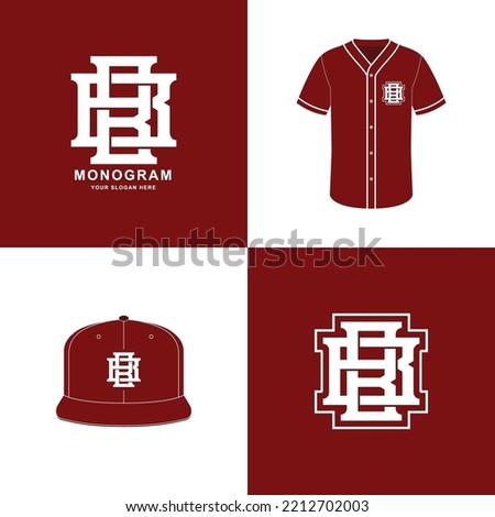 Monogram sport and slab initial B or BB for football, basketball, baseball, clothing, apparel on t-shirt and snapback mockup design