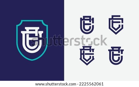 Monogram collection letter CE or EC with shield, interlock, modern style good for brand, clothing, apparel, streetwear, baseball, basketball, football and etc