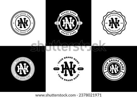 Monogram collection letter KN or NK with interlock style, badge design for brand, clothing, apparel, streetwear, baseball, basketball, football and etc