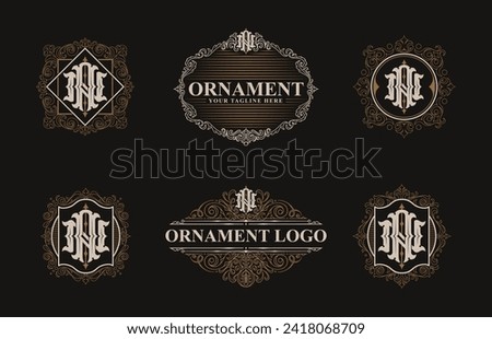 Victorian style monogram with initial AN or NA. Templates set designs. Can be applied on stationery, invitations, signage, packaging, or even as a branding element and etc