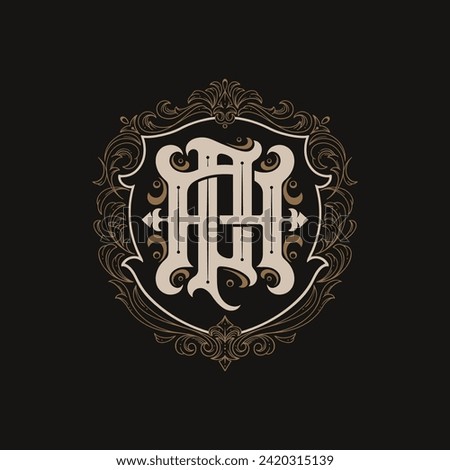 Victorian style monogram with initial AP or PA. Badge logo design. can be applied on stationery, invitations, signage, packaging, or even as a branding element and etc