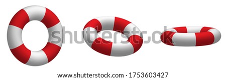 collection of boat lifebuoys in realistic look. Rescue of drowning in the open sea. Red white vector in various view