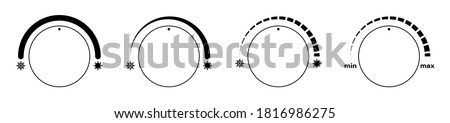 Climate control regulator icons with sign of cold, snowflakes and heat, sun. User interface. Electronic thermostat control. Vector