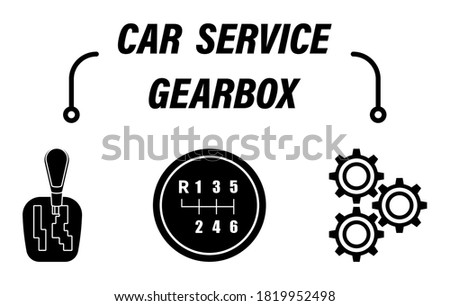 Infographics, car repair service. Car gearbox is mechanical and automatic. Vehicle speed shift lever, gears. Set of vector icons