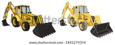 Construction equipment tractor. Industrial machinery and equipment. Isolated vector on white