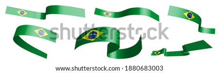 Set of holiday ribbons. Flag of Republic of Brazil waving in wind. Separation into lower and upper layers. Design element. Vector on white background