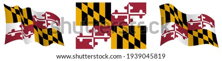 flag of american state of Maryland in static position and in motion, fluttering in wind in exact colors and sizes, on white background