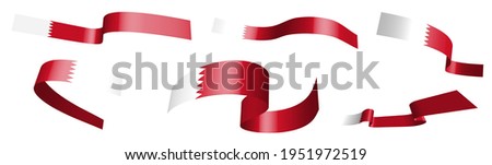 Set of holiday ribbons. Bahrain flag waving in wind. Separation into lower and upper layers. Design element. Vector on white background
