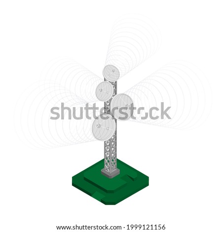 Isometric television antenna, tower for transmitting radio signals. Equipment for television. realistic 3d vector