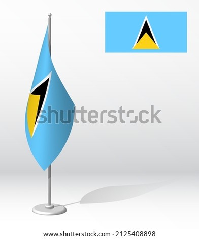 SAINT LUCIA flag on flagpole for registration of solemn event, meeting foreign guests. ST LUCIA National independence day. Realistic 3D vector on white