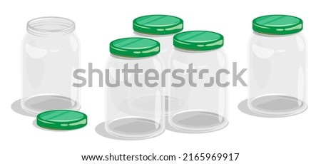 Empty tall glass jar for food canning. Summer harvest and preparation of food stocks for winter. Cartoon vector isolated on white background