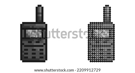 Pixel icon. Radio station to keep in touch. Wireless walkie talkie of security guard, soldier. Simple retro game vector isolated on white background