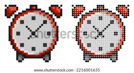 Pixel icon. Alarm clock icon isolated on white background. Mechanical watch for measuring time. Simple retro game vector isolated on white background