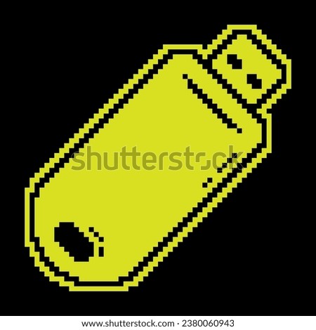 Pixel silhouette icon. USB flash drive, USB memory card. Storage of information on removable media. Simple black and yellow vector isolated