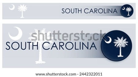 South Carolina US state flag horizontal web banner in modern neomorphism style. Webpage South Carolina header button for mobile application or internet site. Vector