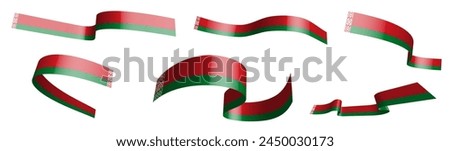 Set of holiday ribbons. Belarus flag waving in wind. Separation into lower and upper layers. Design element. Vector on white background