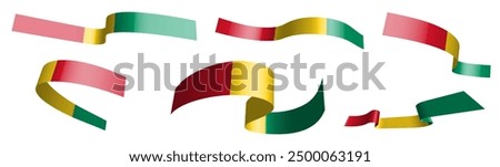 Set of holiday ribbons. Guinea flag waving in wind. Separation into lower and upper layers. Design element. Vector on white background