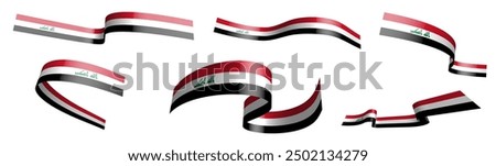 Set of holiday ribbons. Iraq flag waving in wind. Separation into lower and upper layers. Design element. Vector on white background