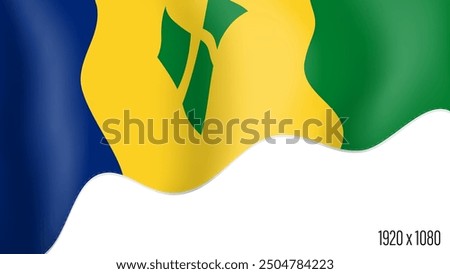 Saint Vincent country flag realistic independence day background. Saint Vincent commonwealth banner in motion waving, fluttering in wind. Festive patriotic HD format template for independence day