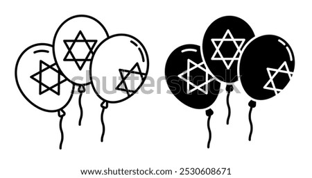 Linear icon. Hanukkah garland of balloons with religious Jewish symbol of six pointed Star of David. Simple black and white vector isolated on white background