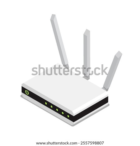 Isometric wireless WiFi router device. Transmission of communication signal in apartment and office network. 3D vectors isolated on white background top view at an angle