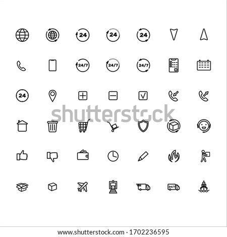 Delivery icons. A set of 42 delivery outline icons. Isolated on a white background.