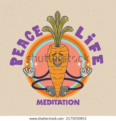 Carrot meditation with peacefull mind illustration. Design for merchandise, tshirt, emblem, sticker